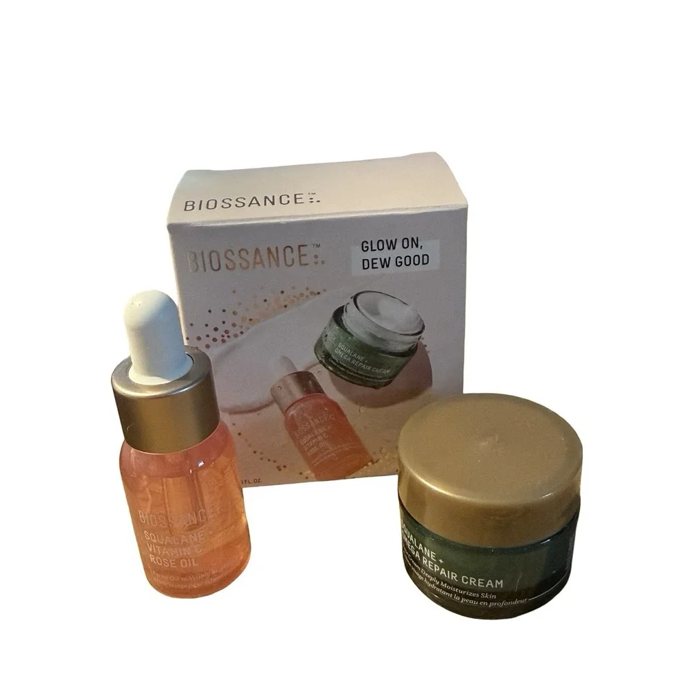 Biossance Glow on, Dew good ROSE OIL, OMEGA  REPAIR CREAM  * NEW with Box *